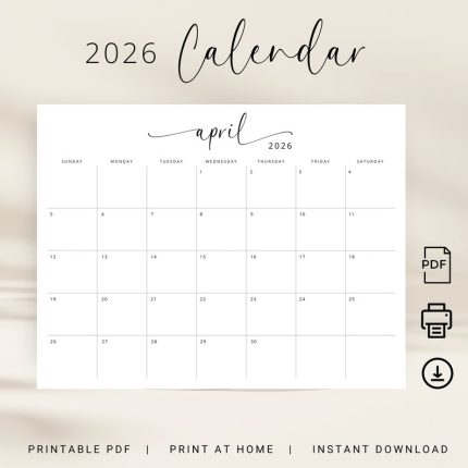 2026 Monthly Planner Landscape Sunday Monday Start