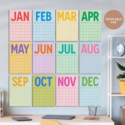 Colorful Undated Wall Planner A3 A4 Rainbow