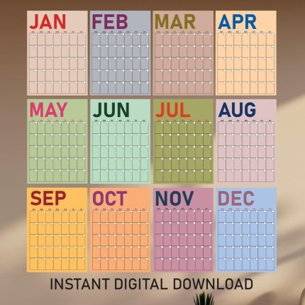 Pastel Undated Wall Calendar A3 A4 Boho Minimalist