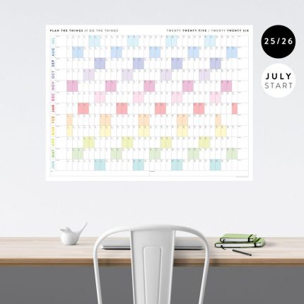 2025-2026 July Start Academic Wall Calendar Rainbow